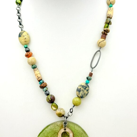 Silpada Kabkaban Wood Leaf Mixed Bead Necklace - 16" to 18" - Picture 2 of 7